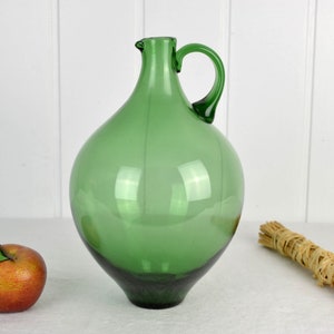 Glass jug jug 50s 60s mouth-blown art glass vase handle vase hand-shaped studio glass flower vase glass vase green water jug wine jug carafe