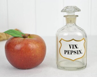 Botella de boticario antigua de 1900, botella vintage de vidrio esmaltado Pepsin con corte facetado, botella de laboratorio de farmacia, decoración vintage, almacenamiento de química.