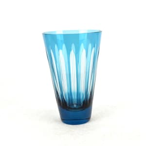 Glass vase by Fritz Wondrejz for VEB Glaswerk Harzkristall Derenburg Petrol Blue ground GDR crystal glass DDR art glass glass design 60s