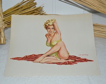 Gráfico de chica pin-up de los años 50 de Spyros Vassiliou Rockabilly de mediados de siglo Mujer Dama Señora Desnuda Acto Diseño Vintage Imagen Imagen Mesa Riñón Era