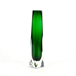 GDR block vase crystal glass 50s 60s mid century cased glass faceted cut full cut flower vase green glass vase vintage design decoration