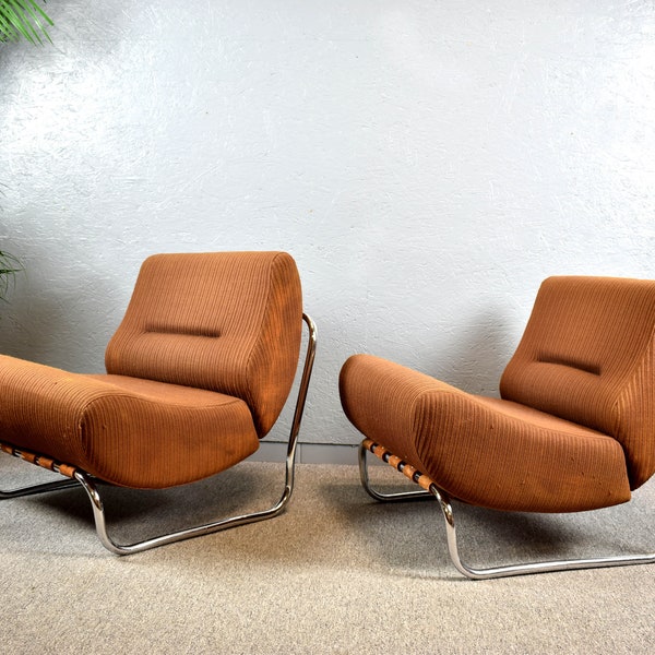 1 sur 1 chaise longue rare avec base en acier tubulaire chromée chaise longue RDA design vintage années 60 70