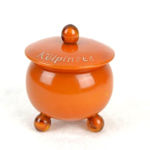 Catalin Lidded Box Kölpinsee Island Usedom Souvenir 90g Bakelite Faturan 30s Art Deco Amber Honey Colors
