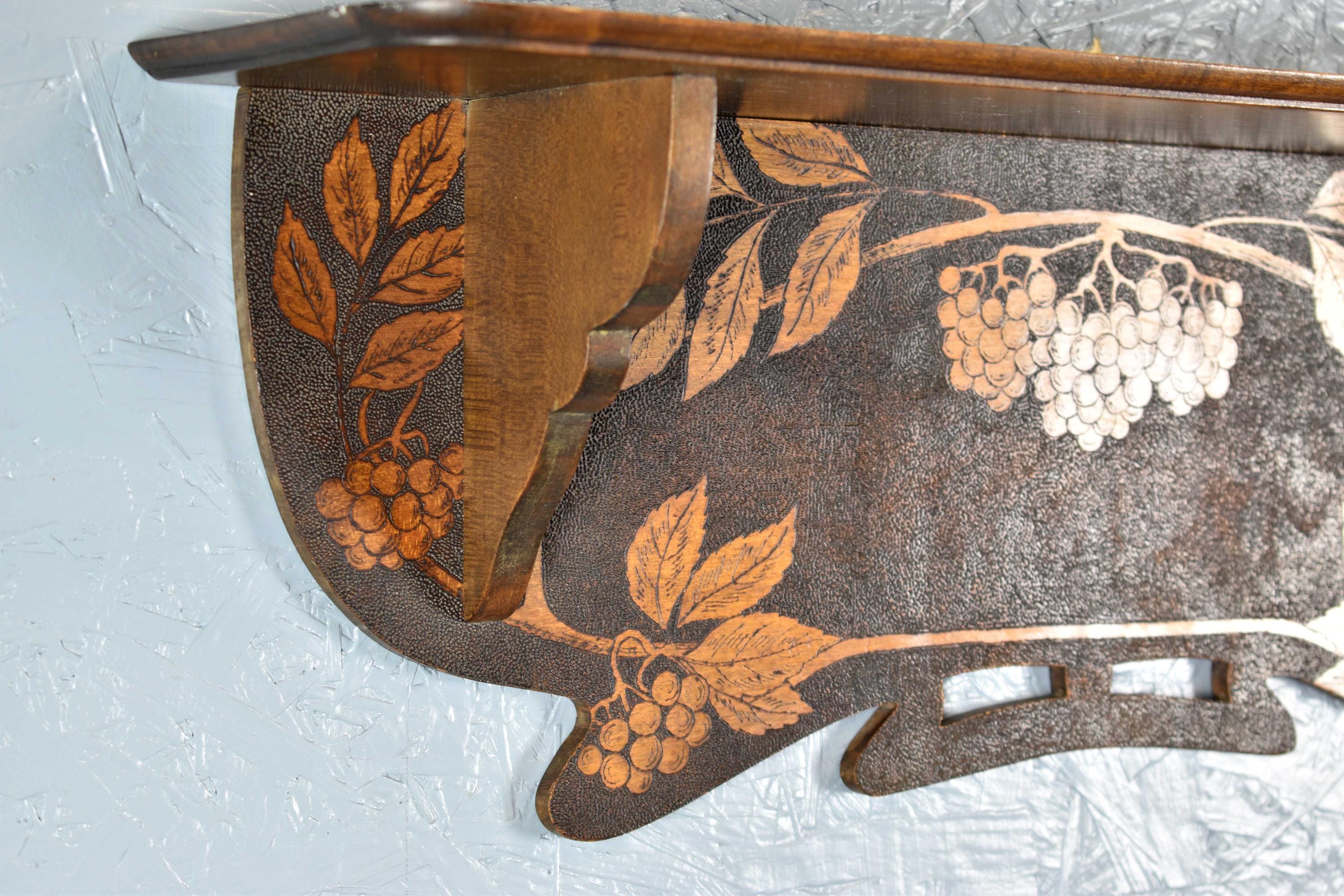 Art Nouveau Wooden Wall Shelf Around 1900 1910 With Grape Decoration ...