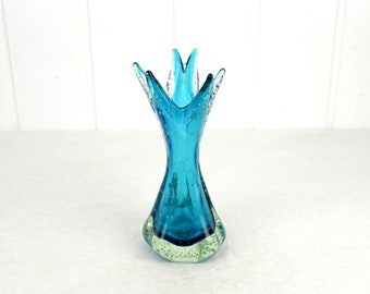 Murano Glasvase von Archimede Seguso Bullicante Vase Venetian Italia 70er Zipfelvase Kunstglas Glas Vase Studioglas Handgeformt Mundgeblasen