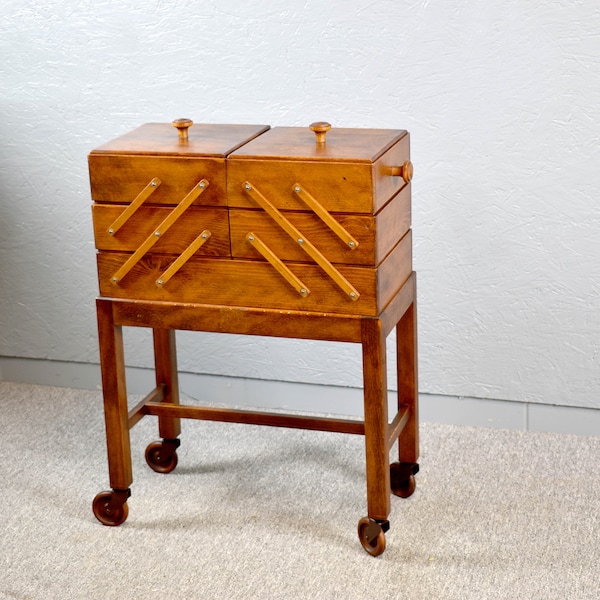 30s sewing basket sewing box sewing handmade furniture art deco wood small furniture German furniture utensil storage jewelry box jewelry
