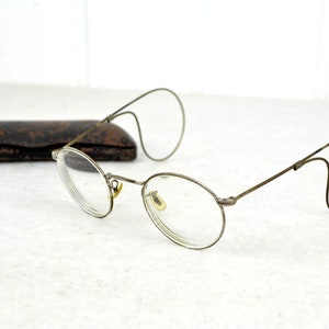 Hard nickel glasses with case Nickel nickel glasses 20s 30s Art Deco wire frame antique round oval image 1