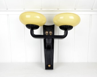 Art Deco wall light, 1930s Brutalist design, German light, vintage wall lamp, black brass ball, coat rack