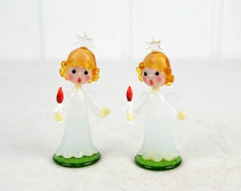 2 glass angels Lauscha angel Christmas advent decorative figures glass art glass 70s 80s studio glass hand-shaped handwork