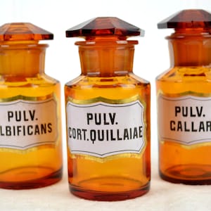 3 Antique Apothecary Bottles 1900 Enamel Glass Bottle Faceted Ground Pharmacy Laboratory Bottle Vintage Vessel Chemistry Storage