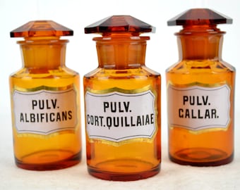 3 antique apothecary bottles, 1900s, enamel glass bottle, faceted cut, pharmacy laboratory bottle, vintage vessel, chemical storage