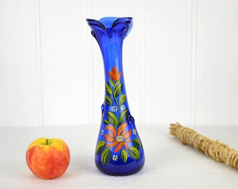 Glasvase Studioglas 70er Kunstglas Glas Vase Mundgeblasen Handgemalt Handgeformt Brocante Blumenvase Design Modern
