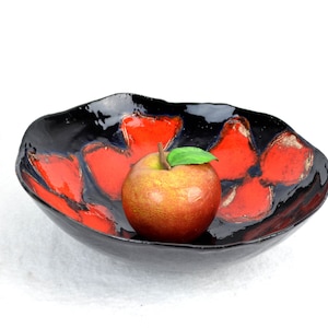 Ceramic bowl 50s 60s serving bowl mid century Vintage Pottery ceramic bowl bowl poppies decor