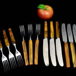 Catalin Cutlery 6 Knives 6 Forks 30s Amber Honey Colors Bakelite Art Deco Vintage Catalin