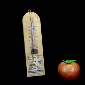 Advertising thermometer nerve balm Th. Heinz Klemm KG Pharmazeutische Fabrik Jena advertising 50s wood vintage design temperature measuring device Celsius