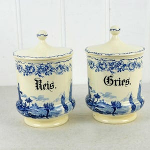 Set of 2 storage jars Waechtersbacher Steingutfabrik ceramic stoneware Art Nouveau around 1900 1910 tin kitchen storage 1920 German Vintage
