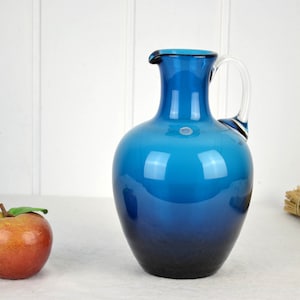 Jug Schott Zwiesel glass jug water jug hand-shaped juice jug blue 70s 80s petrol vintage design handle jug jug vase German