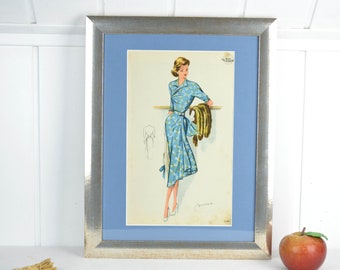 50er Bild WEMO Mode Moderne Kleider der Frau neu gerahmt mit Passepartout Stil mid century Vintage Design Wandbild Brocante 60er
