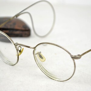 Hard nickel glasses with case Nickel nickel glasses 20s 30s Art Deco wire frame antique round oval image 6