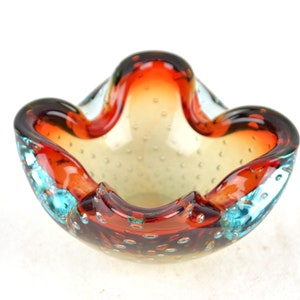 Murano bowl ashtray glass cased glass crystal glass glass bowl Italy mouth-blown 60s 70s blue red