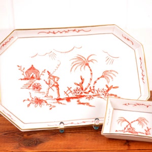 Small bowl + tray Oldest Volkstedt Porcelain Manufactory Art Deco Handpainted Design Brocante Vintage 20s 30s