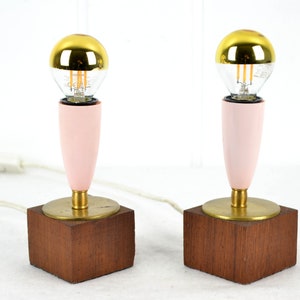 Table lamp teak pink 50s 60s lamp light design mid century Brocante living room table lamp bag lamp Rockabilly NOS