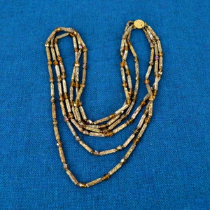 Vintage glass necklace French necklace 3-strand chain 40s Art Deco jewelry accessories design