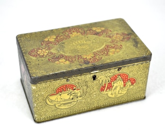 De Gruyter tin box, money box, 1930s/40s, vintage decoration, decorative box, Netherlands, tea tin