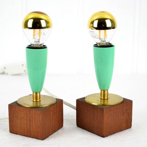 2 table lamps teak mint green 50s 60s lamp light design mid century Brocante living room table lamp bag lamp Rockabilly