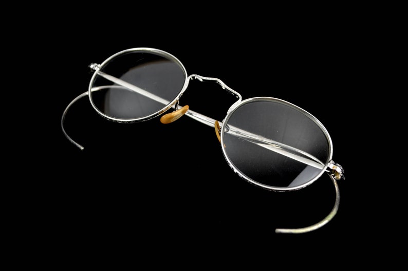 Bausch & Lomb Brille 1/10 12K GF um 1920 1930 Gold filled mit Etui Nickel Nickelbrille Gespinstbügel antik rund oval Bild 2