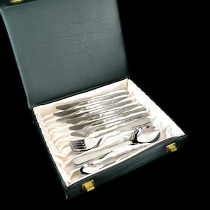 DDR cutlery set designed by Gerhard Jahnel 24 pcs. Model ABS 800 IBESTA design knife fork spoon soup spoon coffee spoon 60s mid century