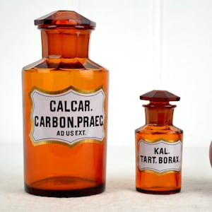 2 Antique Apothecary Bottles 1900 Enamel Glass Bottle Faceted Ground Pharmacy Laboratory Bottle Vintage Vessel Chemistry Storage