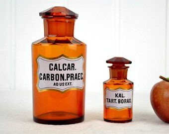 2 antique apothecary bottles, 1900s, enamel glass bottle, faceted cut, pharmacy laboratory bottle, vintage vessel, chemical storage