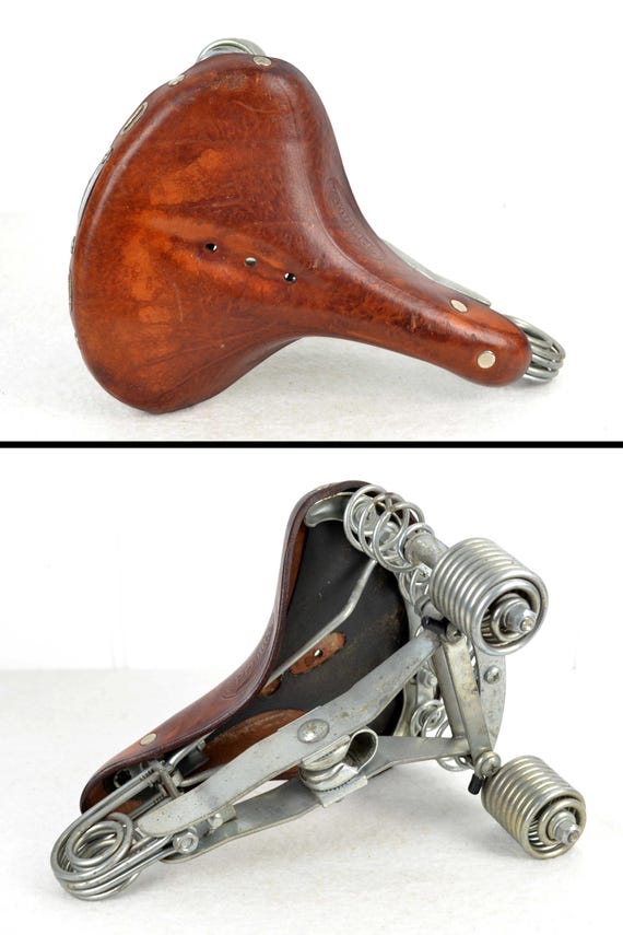 Selle De Vélo Vintage Cuir Marron Avec Ressorts - Occasion