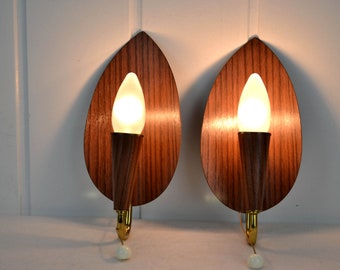 2 wall lamps 50s teak rockabilly lights mid century vintage lamp wall lights kidney table era Brocante design brass 60s