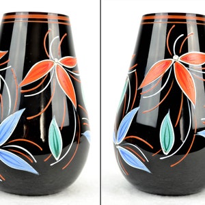 Vase Glasvase Schwarzglas Handbemalt mid century Rockabilly Blumen Vintage Design Deko Dekoration 50er 60er Retro Modern Brocante Bild 8