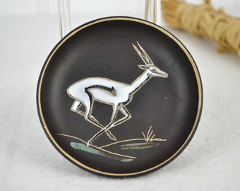 Ruscha wall plate antelope ceramic mural handmade 50s 60s mid-century Pottery Rudolf Schardt Image Rockabilly design kidney-shaped table era