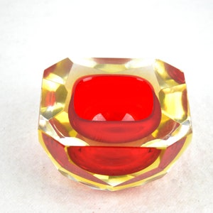 Glasschale Alessandro Mandruzzato Murano Glas Sommerso Geode Kaviar Schale Facettiert Überfangglas Kristallglas Diamant Design Italy 70er