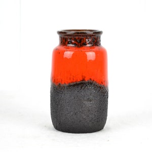Vaso in ceramica Scheurich anni &#39;60-&#39;70 vaso per fiori in lava grassa 213-15 vaso da pavimento di design in ceramica metà secolo vintage Germania occidentale moderno retrò rosso