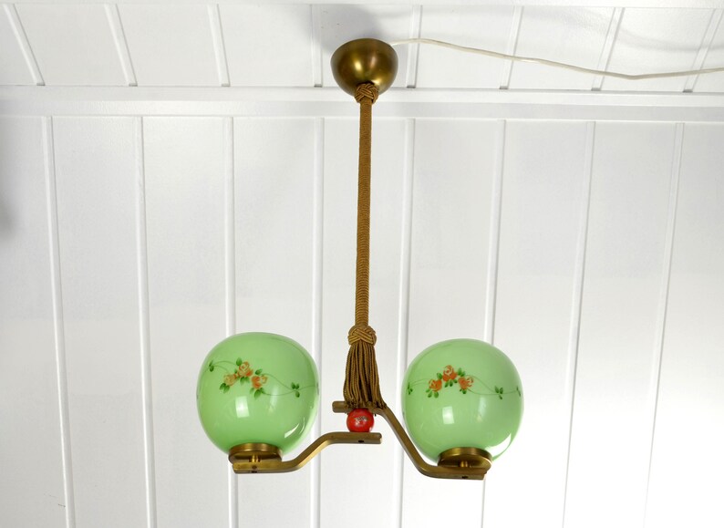 RESERVED Ceiling Lamp Art Deco Glass 30s Lamp Brass Light Country House