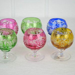 6 Nachtmann flashed lead crystal glasses Cognac Roman grape cut crystal glass mouth-blown crystal glass liqueur schnapps 60s