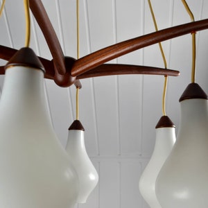 Ceiling light Uno & Östen Kristiansson for LUXUS Sweden 60s teak wood mid century ceiling lamp lamp light chandelier design opal glass