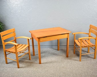 Sollinger Kindermöbel Set 2 Kinderstühle + Tisch Vintage Design 50er 60er Holzstuhl Holztisch Kindertisch Holz Kinder Möbel Brocante