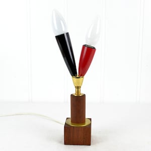 Table lamp teak 50s 60s lamp red black lamp design mid century Brocante living room table lamp bag lamp Rockabilly