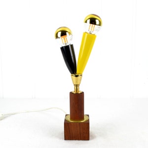 Table lamp teak 50s 60s lamp yellow black lamp design mid century Brocante living room table lamp bag lamp Rockabilly