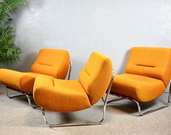 1 sur 1 chaise longue rare avec base en acier tubulaire chromée chaise longue RDA design vintage années 60 70