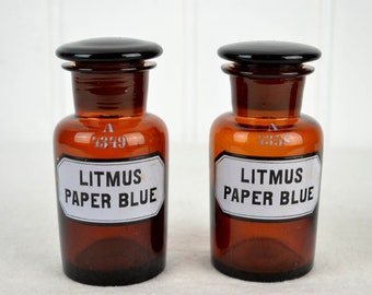 2 vintage apothecary bottles, 1920s/30s, Litmus Paper Blue enamel glass bottles, faceted and cut, pharmacy/laboratory bottles, vintage containers, decorative items