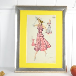 Image des années 50 WEMO mode vêtements modernes de la femme nouvellement encadrés avec style passe-partout milieu du siècle vintage design mural Brocante années 60