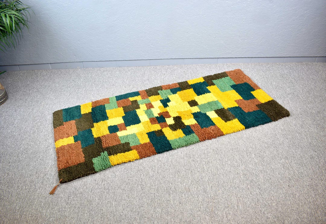 Handwoven GDR Runner Rug, 1950s/60s, Mid-century Rockabilly Living Room ...