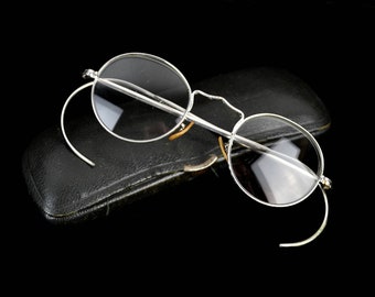 Verres Bausch & Lomb 1/10 12K GF vers 1920 1930 or rempli avec étui nickel nickel lunettes antique wire frame rond ovale